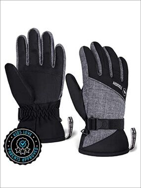 Kids Insulated Waterproof Snow Gloves Faux Leather Ski Mittens Youth Winter